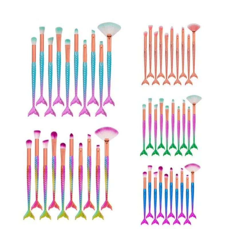 Kit 10pçs de pincéis de maquiagem sereia