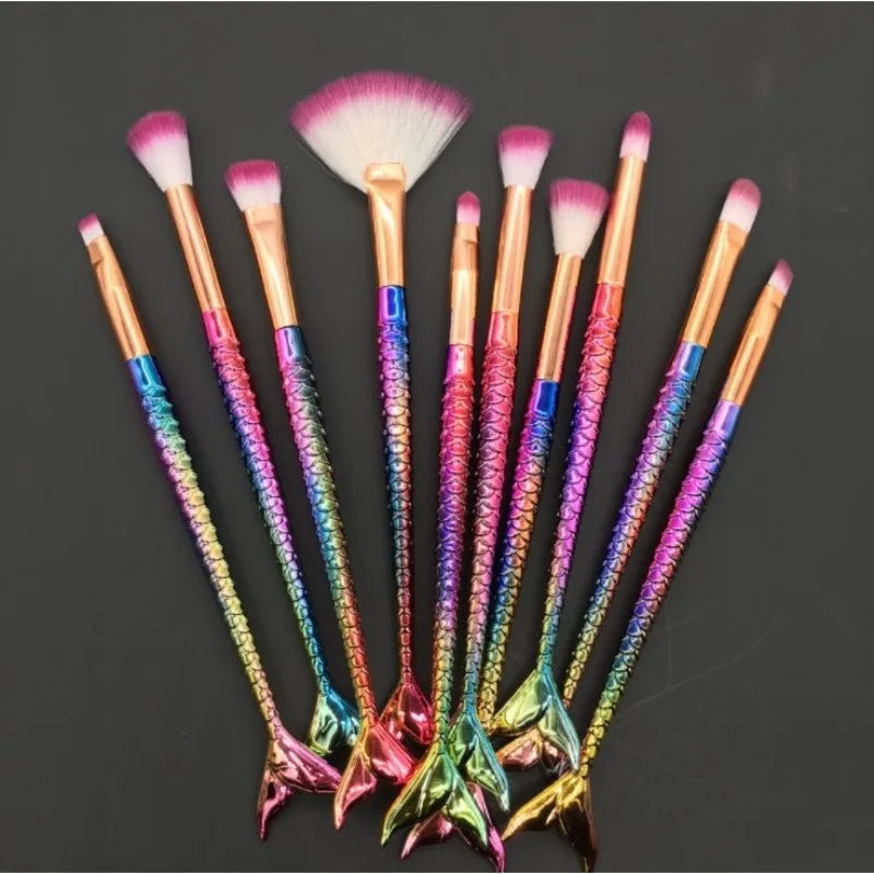 Kit 10pçs de pincéis de maquiagem sereia