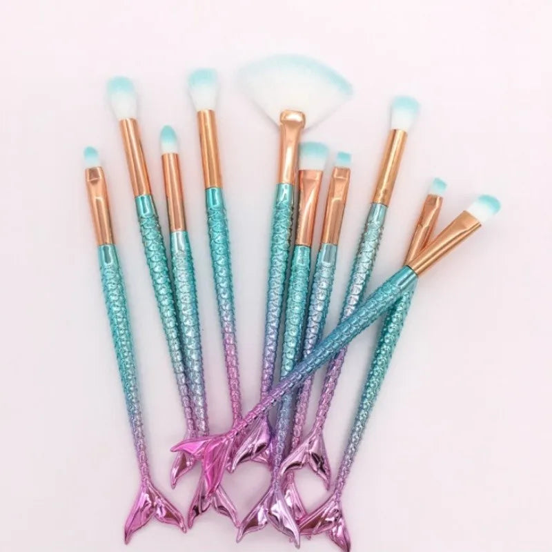 Kit 10pçs de pincéis de maquiagem sereia
