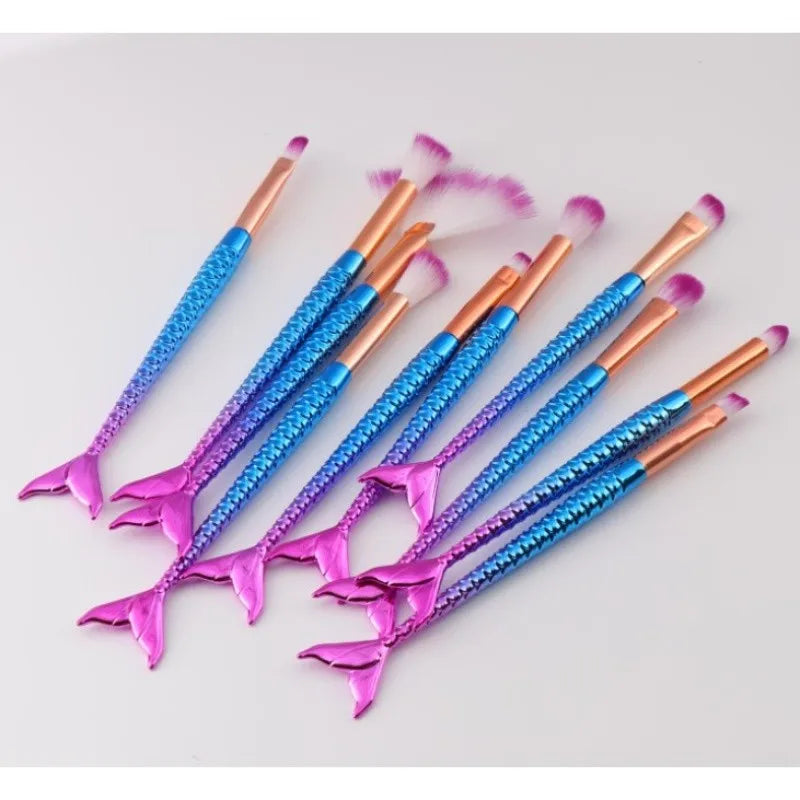 Kit 10pçs de pincéis de maquiagem sereia